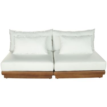 Mirella 74 Inch Fabric Upholstered 2 Piece Outdoor Patio Modular Loveseat In Off White and Stained Natural