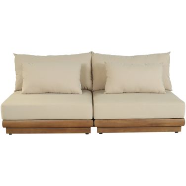 Mirella 74 Inch Fabric Upholstered 2 Piece Outdoor Patio Modular Loveseat In Tan and Stained Natural