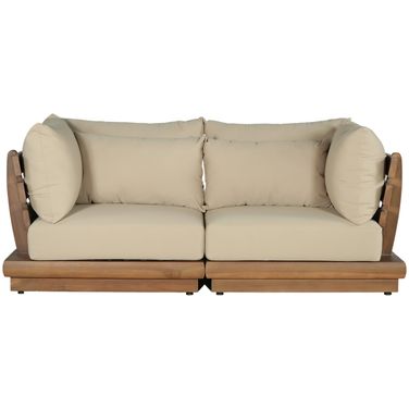 Mirella 76 Inch Fabric Upholstered 2 Piece Outdoor Patio Modular Loveseat In Tan and Stained Natural