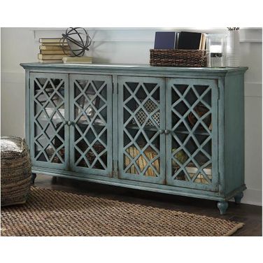 Mirimyn Antique Teal Door Accent Cabinet