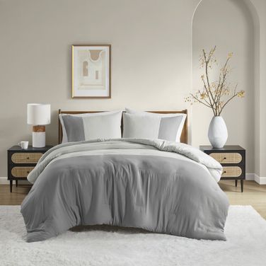 Miro Soft Washed Color Block Comforter Set In Grey