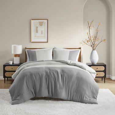 Miro Soft Washed Color Block Comforter Set In Grey