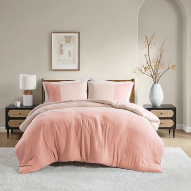 Miro Soft Washed Color Block Comforter Set In Pink