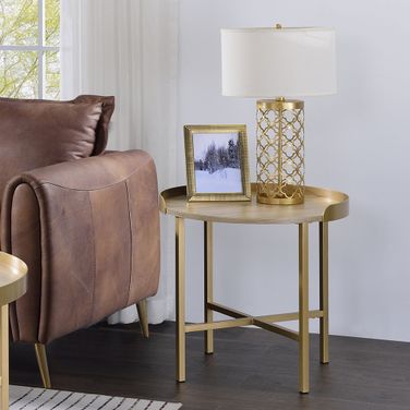 Mithea End Table In Oak Table Top And Gold