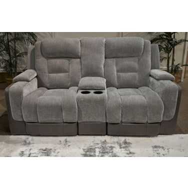 Mixed Momentum Power Reclining Loveseat with Console In Shadow