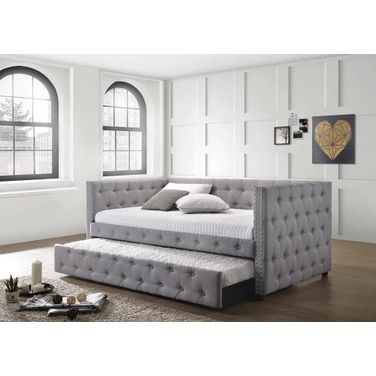 Mockern Tufted Upholstered Daybed with Trundle Grey