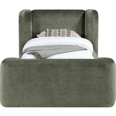 Modena Chenille Fabric Upholstered Twin Bed In Green