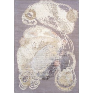 Modern Collection Hand-Knotted Silk and Wool Abstract Rugs- 9'11" x 14' 5" In Ivory and Grey