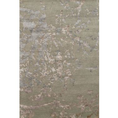 Modern Collection Hand-Knotted Silk and Wool Area Rug- 4' 1" x 5' 11" In Light Green and Silver