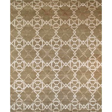Modern Collection Hand-Knotted Silk and Wool Area Rug- 8' 1" x 10' 1" In Mocha and Silver