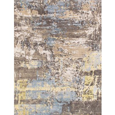 Modern Collection Hand-Knotted Silk and Wool Area Rug- 9' x 11'11" In Silver and Blue