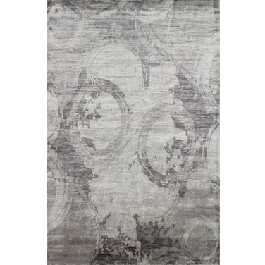 Modern Collection Hand-Knotted Silk Area Rug- 5' 6" x 8' 6" In Grey and Silver