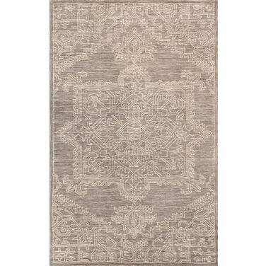 Modern Collection Hand-Tufted Bamboo Silk and Wool Area Rug, 9' 9" x 13' 9" In Ivory and Silver