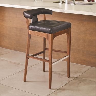 Moderno Bar Stool With Black Marble Leather In Black