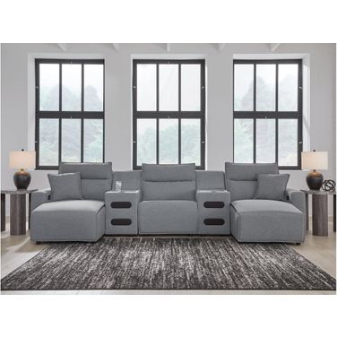 Modmax 5-Piece Power Reclining Sectional with Chaise and Audio Console In Salt & Pepper