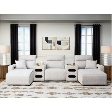 ModMax II 5-Piece Power Reclining Sectional with Chaise and Audio Consoles In Stone