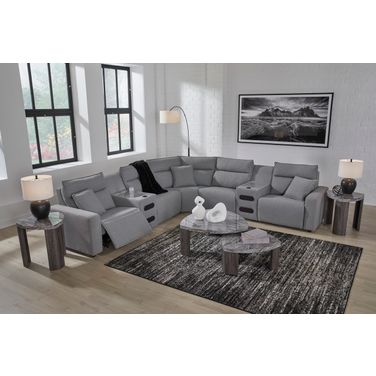 Modmax II 7-Piece Power Reclining Sectional with LAF Chaise and Audio Console In Salt and Pepper