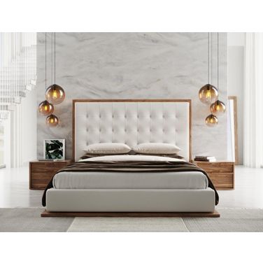 Modrest Amberlie Eastern King White Vegan Leather And Walnut Bed