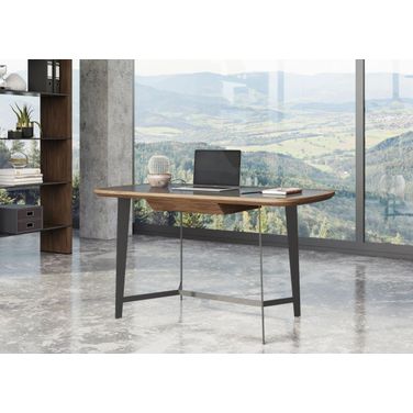 Modrest Girard Modern Walnut And Black Glass Desk