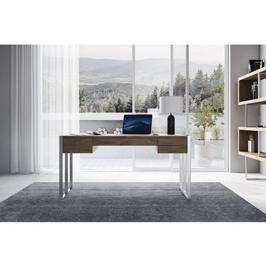 Modrest Orcutt Modern Walnut And Stainless Steel Desk
