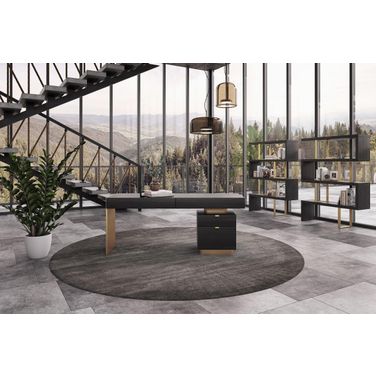 Modrest Trahan Modern Grey Elm And Gold Office Desk