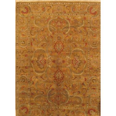 Mogul Art Collection Hand-Knotted Lamb's Wool Area Rug- 10' x 13'11" In Gold