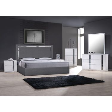 Monet Charcoal Upholstered Platform Bedroom Set
