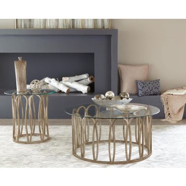 Monett Round Occasional Table Set In Chocolate Chrome and Clear