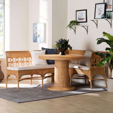 Monica Rattan 3-Piece Dining Room Set In Light Honey