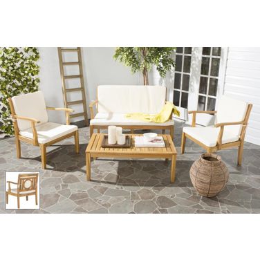 Montclair Teak Brown and Beige 4-Piece Outdoor Living Set
