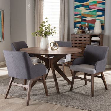 Baxton Studio Monte 5 Piece 47 Inch Round Dining Room Set In Walnut