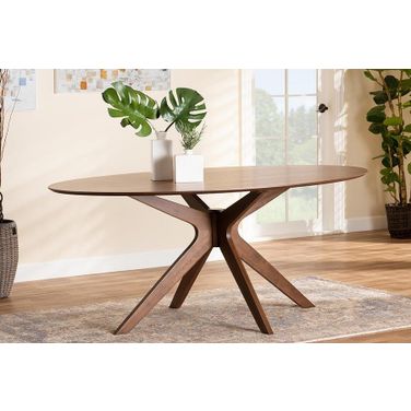 Monte Mid-Century Modern Walnut Brown Finished Wood 71-Inch Oval Dining Table