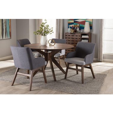 Monte Mid-Century Modern Walnut Wood Round 5-Piece Dining Set
