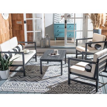 Montez 4 Piece Outdoor Set with Accent Pillows In Black and Beige