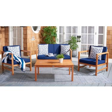 Montez 4 Piece Outdoor Set with Accent Pillows In Navy