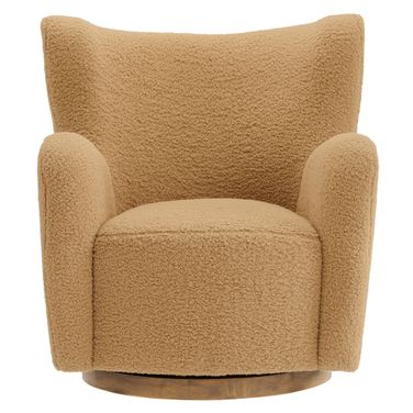 Montrose Wingback Sherpa Swivel Accent Chair In Camel and Walnut