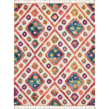 Moroccan Casbah Ivory and Pink 8'10" x 12' Area Rug