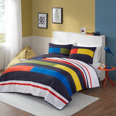Morris Stripe Printed 3 Piece Full/Queen Quilt Set In Multi