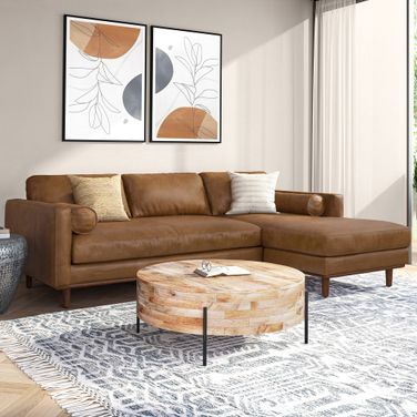 Morrison Genuine Leather Right Sectional Sofa In Caramel Brown