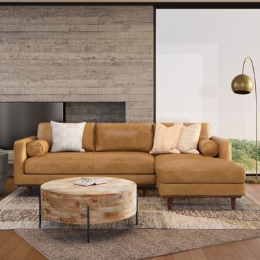 Morrison Genuine Leather Right Sectional Sofa In Sienna