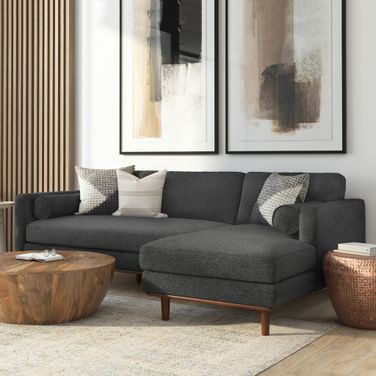 Morrison Woven-Blend Fabric Right Sectional Sofa In Charcoal Grey