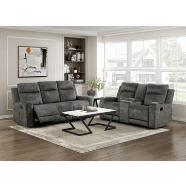 Muncie Double Reclining Living Room Set In Brown and Gray