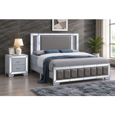 Murry LED Upholstered Panel Bedroom Set in Silver