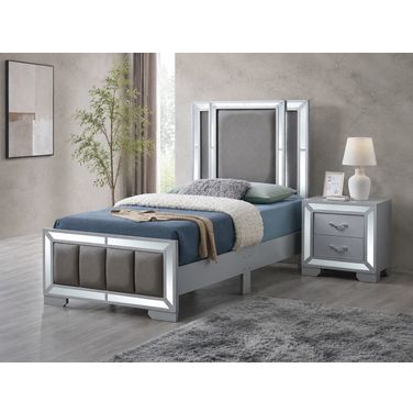 Murry Youth LED Upholstered Panel Bedroom Set in Silver