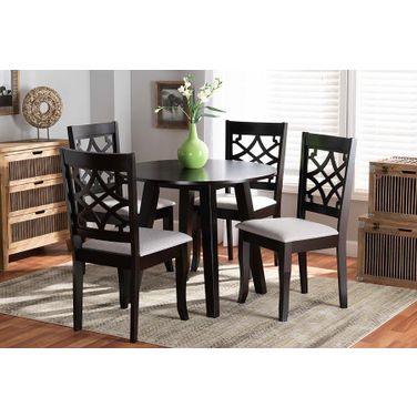 Mya Modern and Contemporary Grey Fabric Upholstered and Dark Brown Finished Wood 5-Piece Dining Set