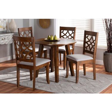 Mya Modern and Contemporary Grey Fabric Upholstered and Walnut Brown Finished Wood 5-Piece Dining Set