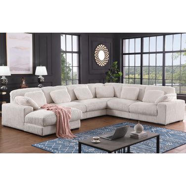 Nadine 155.5 Inch Corduroy Corner Sectional Sofa with Left Facing Chaise In Beige