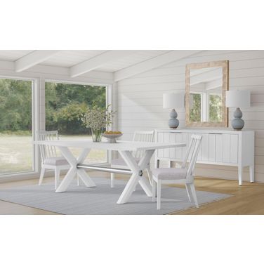 Nadine Rectangle Dining Set In Bright White Oak and Brushed Nickel