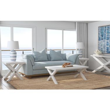 Nadine Rectangle Occasional Table Set In Bright White Oak and Brushed Nickel