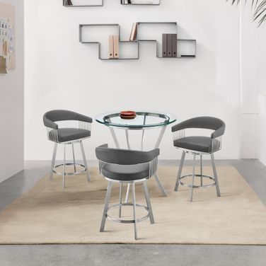Naomi and Chelsea 4-Piece Counter Height Dining Set In Brushed Stainless Steel and Gray Faux Leather